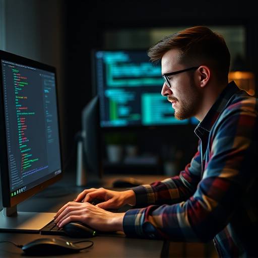 Ben Carter coding at his computer during a web development workshop