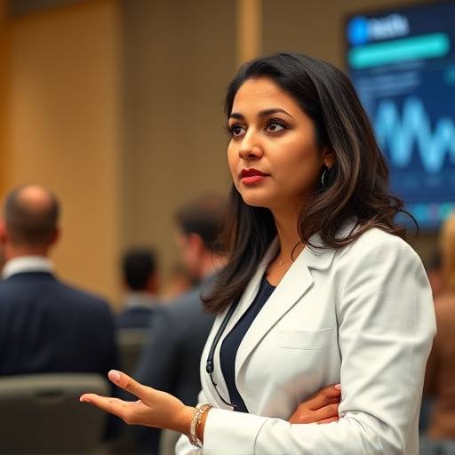 Dr. Anya Sharma presenting data science findings at a conference